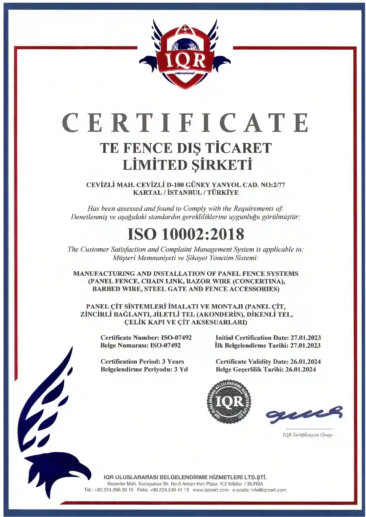 TE FENCE 10 (ISO-10002-2018)